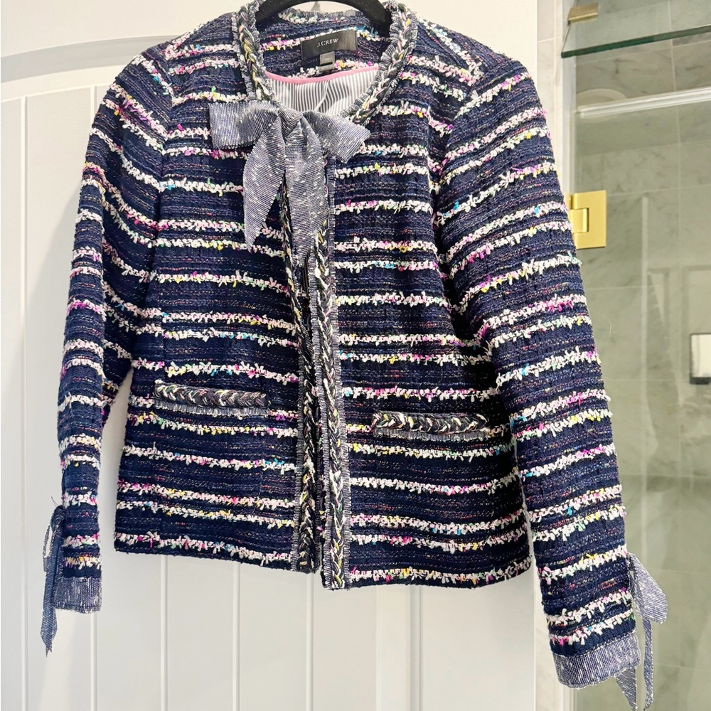 J. Crew Multicolor Striped Tweed Blazer Lady Jacket Size 00